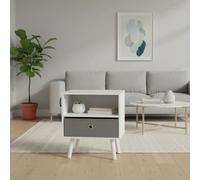 INDE MOBLEKIT | Mesita Auxiliar 39×29×47 cm, Mesa de Noche Blanca con Cajón Gris y Estante Abierto, Diseño Moderno para Dormitorio o Espacios Infantiles