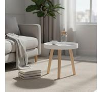 INDE MOBLEKIT | Mesita Auxiliar Madera Blanca 35 cm con 3 Patas, Mesa Redonda para Salón o Dormitorio, Mesita Decorativa Estilo Nórdico para Hogar Moderno