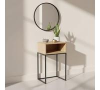 INDE MOBLEKIT | Mesita de Noche Alta 40x30x68 cm, Mesa Auxiliar de Madera y Metal con Estante Abierto, Estilo Industrial para Dormitorio o Salón, Mesillas de Noche Modernas, Mesita Auxiliar Estrecha