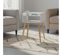 INDE MOBLEKIT | Mesita de Noche Blanca con Estantes Abiertos, 40x30x60 cm, Mesilla Auxiliar Madera Estilo Nórdico para Dormitorio o Salón, Mesa de Noche Blanca Estrecha y Funcional