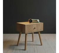 INDE MOBLEKIT | Mesita de Noche Madera con Cajón de Listones Verticales, 40x30x45 cm, Mesilla Estilo Nórdico Compacta, Mesa Auxiliar Dormitorio o Salón, Mesitas de Noche Estrechas