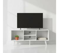 INDE MOBLEKIT | Mueble Auxiliar 4 Compartimentos 110x29x47 cm, Mueble TV Blanco de Madera con Estantes, Estantería Moderna para Salón, Recibidor o Almacenamiento Hogar