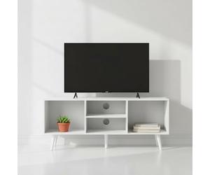 INDE MOBLEKIT | Mueble Auxiliar 4 Compartimentos 110x29x47 cm, Mueble TV Blanco de Madera con Estantes, Estantería Moderna para Salón, Recibidor o Almacenamiento Hogar