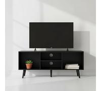 INDE MOBLEKIT | Mueble Auxiliar 4 Compartimentos 110x29x47 cm, Mueble TV Negro de Madera con Estantes, Estantería Moderna para Salón, Recibidor o Almacenamiento Hogar