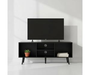 INDE MOBLEKIT | Mueble Auxiliar 4 Compartimentos 110x29x47 cm, Mueble TV Negro de Madera con Estantes, Estantería Moderna para Salón, Recibidor o Almacenamiento Hogar