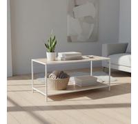 INDE MOBLEKIT | Mueble Auxiliar Bajo con 2 Niveles 78x38x38 cm, Estantería de Madera y Estructura Metálica Blanca, Acabado Mate para Salón, Recibidor o Dormitorio