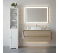 INDE MOBLEKIT | Mueble Auxiliar de Baño 30×24×160 cm, Columna Estantería Blanca con Estantes Abiertos y Puerta Inferior, Mueble de Almacenaje Vertical para Lavabo y Zona de Higiene