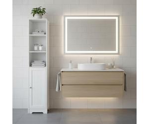 INDE MOBLEKIT | Mueble Auxiliar de Baño 30×24×160 cm, Columna Estantería Blanca con Estantes Abiertos y Puerta Inferior, Mueble de Almacenaje Vertical para Lavabo y Zona de Higiene