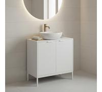 INDE MOBLEKIT | Mueble Bajo Lavabo 60×30×60 cm, Armario de Madera y Metal con Doble Puerta y Acabado Mate, Mueble Auxiliar para Baño con Espacio de Almacenaje para Artículos de Higiene