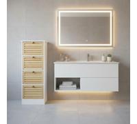INDE MOBLEKIT | Mueble Bajo Lavabo con 4 Cajones 30×29.5×87 cm, Armario de Baño Blanco con Cajoneras de Madera Natural, Mueble Auxiliar para Almacenaje en Baño o Lavabo