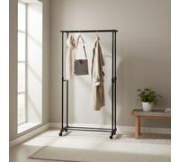 INDE MOBLEKIT | Perchero Doble Carbon 80x43x90-160 cm con Altura Regulable y Ruedas, Burro Ropa Resistente para Dormitorio, Entrada Recibidor y Galán de Noche Moderno