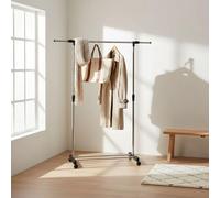 INDE MOBLEKIT | Perchero Extensible de Acero Inoxidable 90-145x42x90-160 cm con Ruedas, Burro Ropa Regulable para Dormitorio, Entrada Recibidor y Galán de Noche
