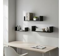 INDE MOBLEKIT | Set 3 Estantería Flotante Cuadrada Negra 42x34x26 cm de Madera Acabado Mate, Baldas Flotantes de Pared, Estantería Negra Moderna y Decorativa