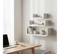 INDE MOBLEKIT | Set 3 Estantería Flotante en U Redondeada Blanca 50x40x30 cm de Madera Acabado Mate, Estantes de Pared Modernos, Baldas Decorativas para Estantería Pared