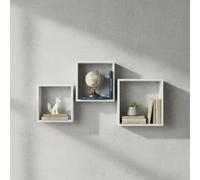INDE MOBLEKIT | Set 3 Estanterías Flotantes Cuadradas Blancas 25x20x15 cm, Baldas de Pared sin Agujeros, Estantería Blanca Estrecha Moderna, Repisas Decorativas para Baño, Cocina o Dormitorio