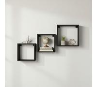 INDE MOBLEKIT | Set 3 Estanterías Flotantes Cuadradas Negras 30x27x24 cm, Baldas Flotantes Pared sin Agujeros de Madera, Estantería Negra Moderna, Repisas Decorativas para Estanteria Pared