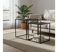 INDE MOBLEKIT | Set de 2 Mesas Auxiliares Metal y Madera 40/35 cm, Mesas Cuadradas Encajables, Mesitas Modernas para Salón, Recibidor o Dormitorio