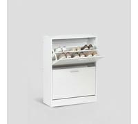 INDE MOBLEKIT | Zapatero 2 Niveles 60×24×80 cm Blanco, Mueble Zapatero Estrecho con Puertas Abatibles, Organizador Zapatos para Entrada o Dormitorio, Estantería Calzado
