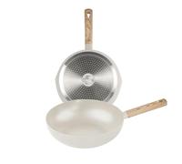 INDE QUTTIN - Sartén Wok Ecook 28 cm Antiadherente Cerámica PFAS Free, Aluminio Reciclado, Sin Tóxicos, Apta para Inducción Gas Vitro Eléctrico Halógeno, Mango Detalle en Madera