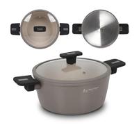 INDE SANTA CLARA | Cacerola 24 cm Nordkitch aluminio forjado 3,2 mm con tapa de vidrio templado y asas de baquelita soft touch, cacerola antiadherente full induction, apta para inducción, gas y vitro