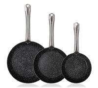 INDE SANTA CLARA | Juego de Sartenes Platinum Pack 3 (20, 24 y 28 cm) aluminio forjado 2,6 mm con mango de acero, sartenes antiadherentes full induction, aptas para inducción, gas, vitro y eléctrica