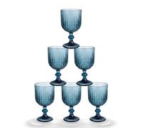 INDE SANTA CLARA | Set 6 Copas de Agua Cristal 350cc Odiel Azul, Copa Vaso Vino de Vidrio Relieve Azul, Aptas Lavavajillas y Microondas