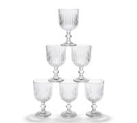 INDE SANTA CLARA | Set 6 Copas de Agua Cristal 350cc Odiel Transparente, Copa Vaso Vino de Vidrio Relieve Transparente, Aptas Lavavajillas y Microondas