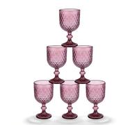 INDE SANTA CLARA | Set 6 Copas de Agua Cristal 350cc Orbel Morado, Copa Vaso Vino de Vidrio Relieve Morado, Aptas Lavavajillas y Microondas