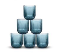 INDE SANTA CLARA | Set 6 Vasos de Cristal Agua 270cc Odiel Azul, Vasos Agua de Vidrio Relieve Azul, Aptos Lavavajillas y Microondas