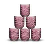 INDE SANTA CLARA | Set 6 Vasos de Cristal Agua 270cc Orbel Morado, Vasos Agua de Vidrio Relieve Morado, Aptos Lavavajillas y Microondas