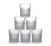 INDE SANTA CLARA | Set 6 Vasos de Cristal Agua 35cl Aberdeen Tallado Transparente, Vasos Bajos de Vidrio Claro, Vasos Agua Aptos Lavavajillas y Microondas