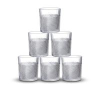 INDE SANTA CLARA | Set 6 Vasos de Cristal Agua 35cl Highland Tallado Transparente, Vasos Bajos de Vidrio Claro, Vasos Agua Aptos Lavavajillas y Microondas