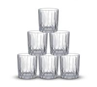 INDE SANTA CLARA | Set 6 Vasos de Cristal Agua 35cl Skye Tallado Transparente, Vasos Bajos de Vidrio Claro, Vasos Agua Aptos Lavavajillas y Microondas