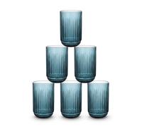 INDE SANTA CLARA | Set 6 Vasos de Cristal Agua 430cc Odiel Azul, Vasos Agua Altos de Vidrio Relieve Azul, Aptos Lavavajillas y Microondas