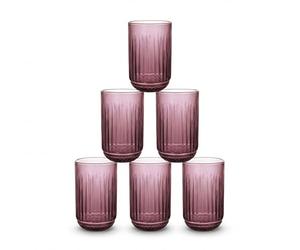 INDE SANTA CLARA | Set 6 Vasos de Cristal Agua 430cc Odiel Morado, Vasos Agua Altos de Vidrio Relieve Morado, Aptos Lavavajillas y Microondas