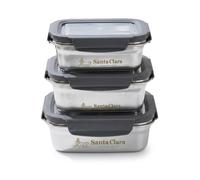 INDE SANTA CLARA | Set de 3 Fiambreras de Acero Inoxidable (0.6L / 1.8L / 2.6L) Herméticas, Apta para Microondas y Horno, Tapa Plástica con 4 Cierres, Tupper Acero Inoxidable, Lunch Box