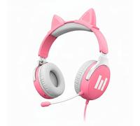 indeca BUSINESS Auriculares Niña Orejas de Gato Rosa 5-12 Años Cascos Infantiles con Microfono Flexible Cable Jack 3,5 mm Diadema Ajustable Compatible PS4 PS5 PC Tablet Movil Regalo Cumpleaños