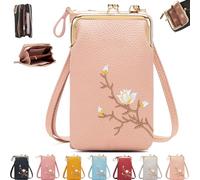 Indefinitet/Declrationun Women Sling Cross, Rowgins Embroidered Leather Purse, Flower Embroidered Leather Bag (Pink)