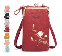 Indefinitet Women Sling Cross-Body Wallet, with Mobile Cell Phone Holder, Crossbody Bags for Women Travel (Red)