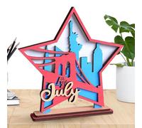 Independence Day Centerpieces, 7.09x7.09x1.97 Inches Colorful Wooden Star Ornaments, 4-Pack Festive Decorations for Home Restaurant Studio Table Display