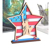 Independence Day Centerpieces, 7.09x7.09x1.97 pulgadas Colorful Wooden Star Ornaments, 4-Pack Festive Decorations for Home Restaurant Studio Table Display