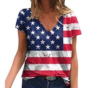 Independence Day for Women Print Daily Summer Shirts for Women V Neck Tank Tops 4 of July Print Blusa de manga corta Camisetas de entrenamiento Casual sueltas Camisetas Top B, azul oscuro, 5XL