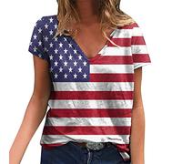 Independence Day for Women Print Daily Summer Shirts for Women V Neck Tank Tops 4 of July Print Blusa de manga corta Camisas de entrenamiento camisetas informales sueltas para mujer Camiseta de manga