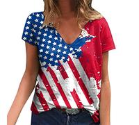 Independence Day for Women Print Daily Summer Shirts for Women V Neck Tank Tops 4 of July Print Blusa Manga Corta Camisas de Entrenamiento Camisas Casual sueltas Camisetas Neón Vestido, rojo, L