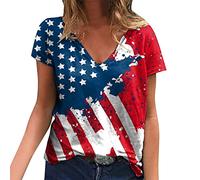 Independence Day for Women Print Daily Summer Shirts for Women V Neck Tank Tops 4 of July Print Blusa de manga corta Camisetas de entrenamiento Casual sueltas Camisetas Top B, azul, 4XL