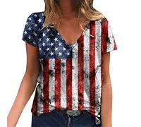 Independence Day para mujeres imprimir camisas de verano diarias para mujeres camisetas de tirantes con cuello redondo 4 de julio impresión blusa manga corta camisas de entrenamiento camisetas
