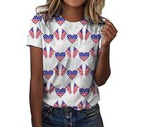 Independence Day para mujeres imprimir camisas de verano diarias para mujeres camisetas de tirantes con cuello redondo 4 de julio blusa de manga corta camisas de entrenamiento informales camisetas