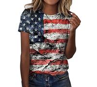 Independence Day para mujeres imprimir camisas de verano diarias para mujeres camisetas de tirantes con cuello redondo 4 de julio impresión blusa manga corta camisas de entrenamiento informales