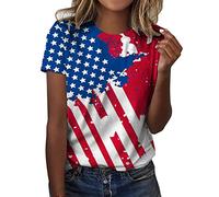 Independence Day para mujeres imprimir camisas de verano diarias para mujeres camisetas de tirantes con cuello redondo 4 de julio impresión blusa manga corta camisas de entrenamiento informales