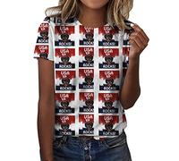 Independence Day para mujeres imprimir camisas de verano diarias para mujeres camisetas de tirantes con cuello redondo 4 de julio blusa de manga corta camisas de entrenamiento informales camisetas